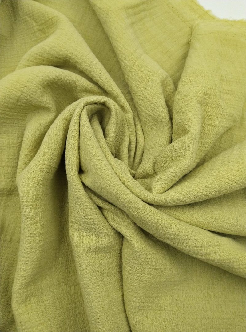 Olive Green Double Gauze Cotton Muslin Fabric – Soft Crinkled Fabric for Kimonos, Dresses, Blouses, Babywear & Home Textiles (150x100 cm)