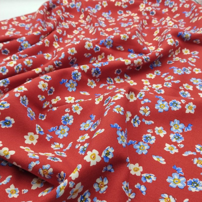 Red Floral Viscose Cotton Fabric for Dresses, Dress Fabric for Blouses, Blouse Fabric for Skirts, Skirt Fabric Drapey Soft (150x100 cm)