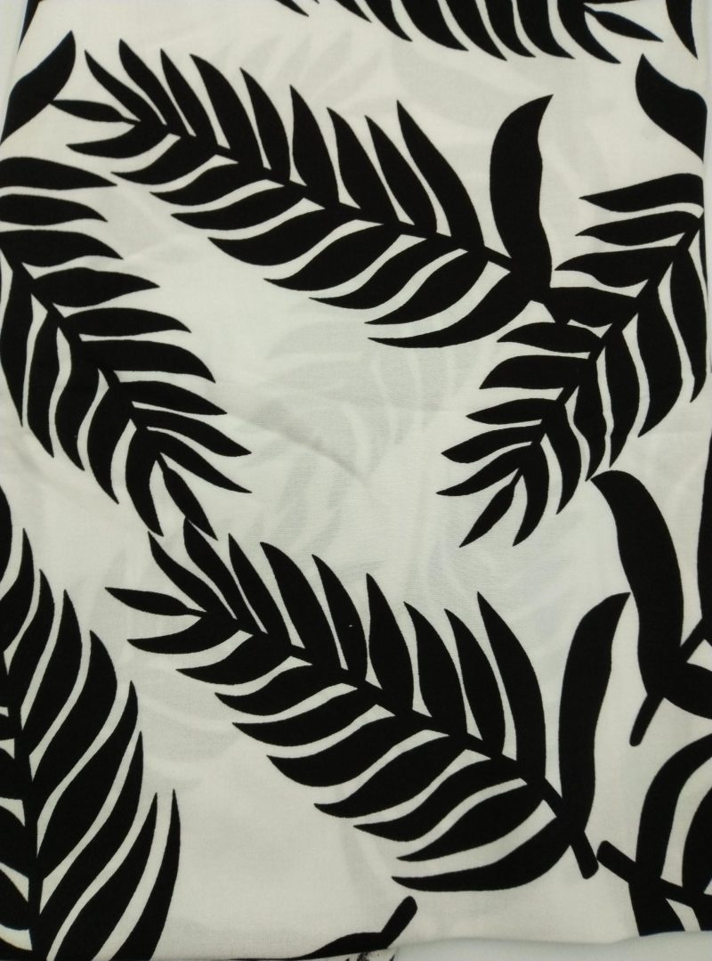 Black White Leaf Viscose Fabric for Dresses, Shirtmaking Fabric, Blouse Skirt Material, Drapey Cotton Viscose Textile (150x100 cm)