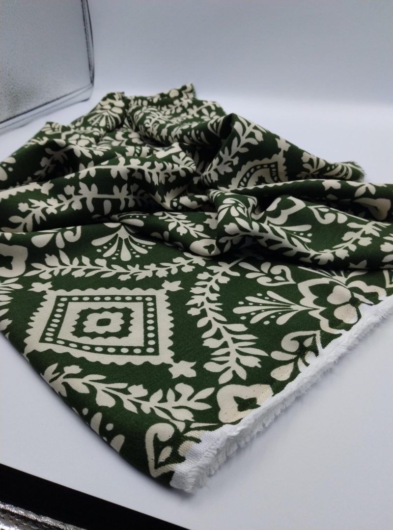 Green Floral Viscose Fabric for Dresses, Skirt & Shirt Making – Soft Drapey Cotton Blend Material by Yard (150x100cm | 59x39in)