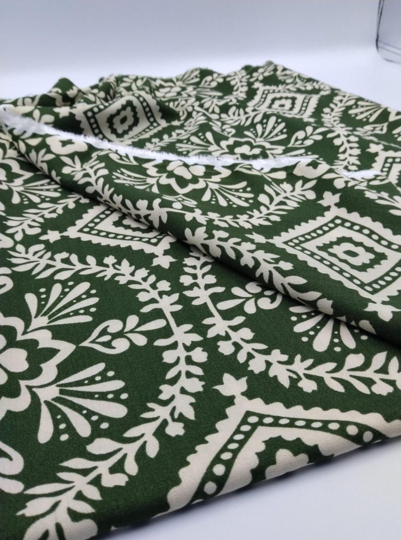 Green Floral Viscose Fabric for Dresses, Skirt & Shirt Making – Soft Drapey Cotton Blend Material by Yard (150x100cm | 59x39in)