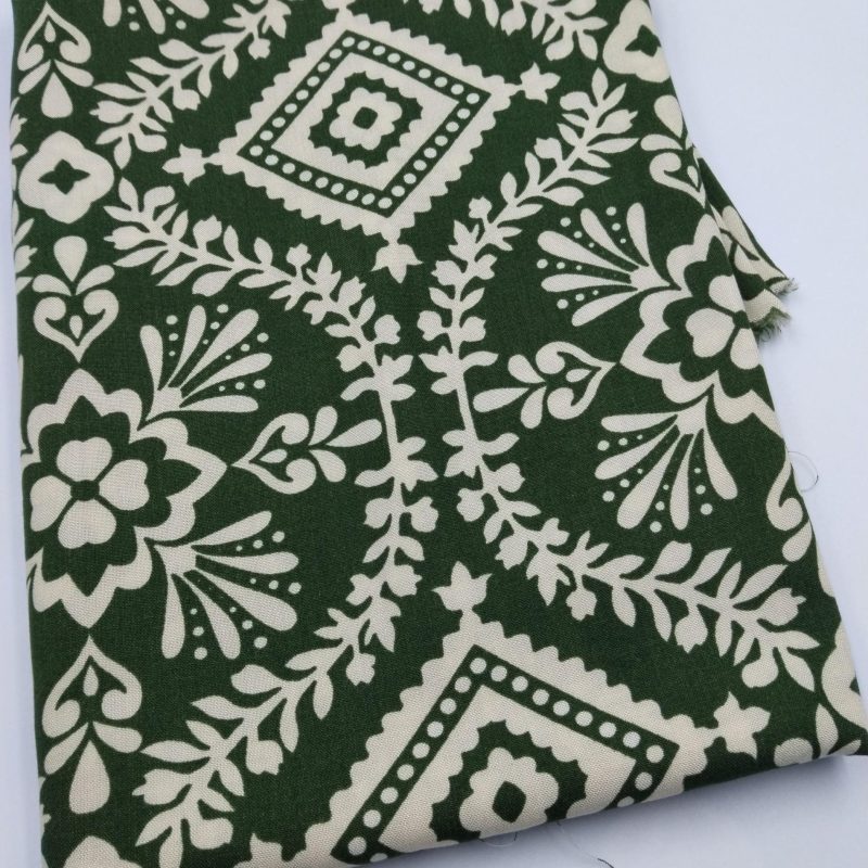 Green Floral Viscose Fabric for Dresses, Skirt & Shirt Making – Soft Drapey Cotton Blend Material by Yard (150x100cm | 59x39in)