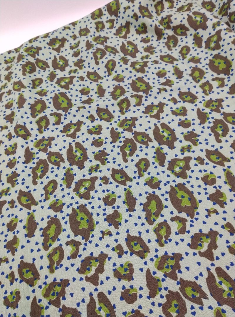 Mint Green Leopard Print Cotton Viscose Fabric – Soft Lightweight Drape Fabric for Dresses, Blouses, Skirts & Shirts (150x100 cm)