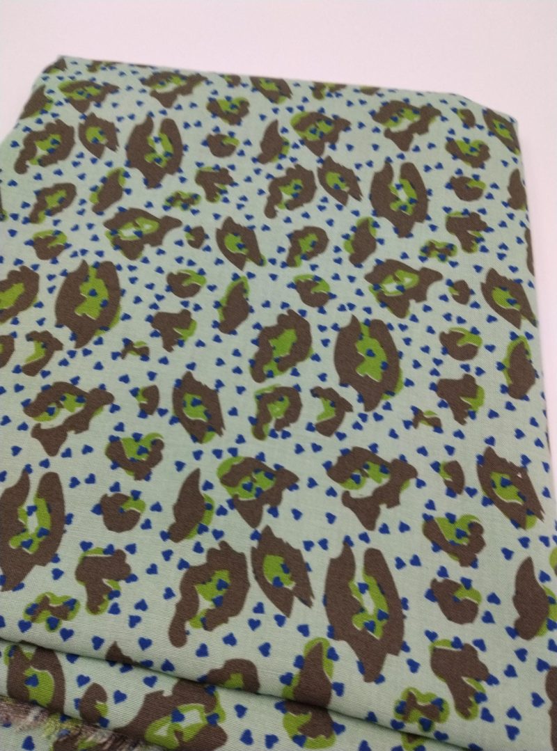 Mint Green Leopard Print Cotton Viscose Fabric – Soft Lightweight Drape Fabric for Dresses, Blouses, Skirts & Shirts (150x100 cm)
