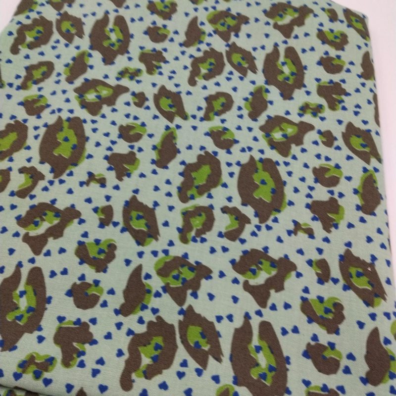Mint Green Leopard Print Cotton Viscose Fabric – Soft Lightweight Drape Fabric for Dresses, Blouses, Skirts & Shirts (150x100 cm)