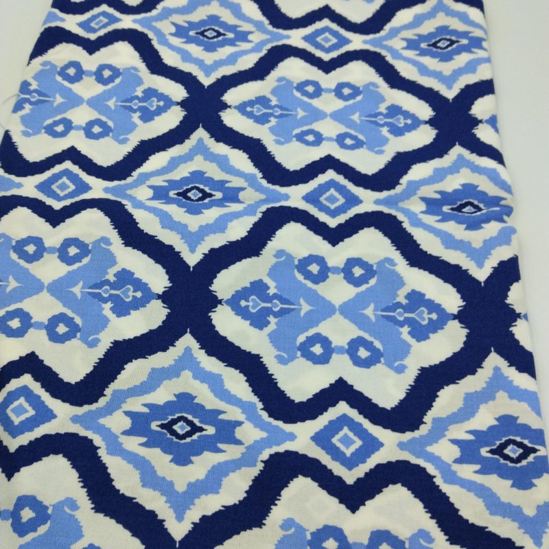 Blue Geometric Cotton Viscose Fabric – Soft Lightweight Drapey Fabric for Dresses, Blouses, Tunics & Pants | 150x100cm
