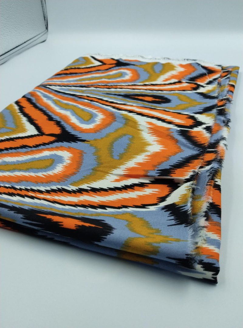 Vibrant Ikat Pattern Cotton Viscose Fabric – Soft, Breathable Material for Dresses, Kimonos, Skirts, Blouses & Shirts | 150x100cm