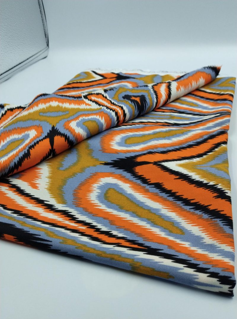 Vibrant Ikat Pattern Cotton Viscose Fabric – Soft, Breathable Material for Dresses, Kimonos, Skirts, Blouses & Shirts | 150x100cm