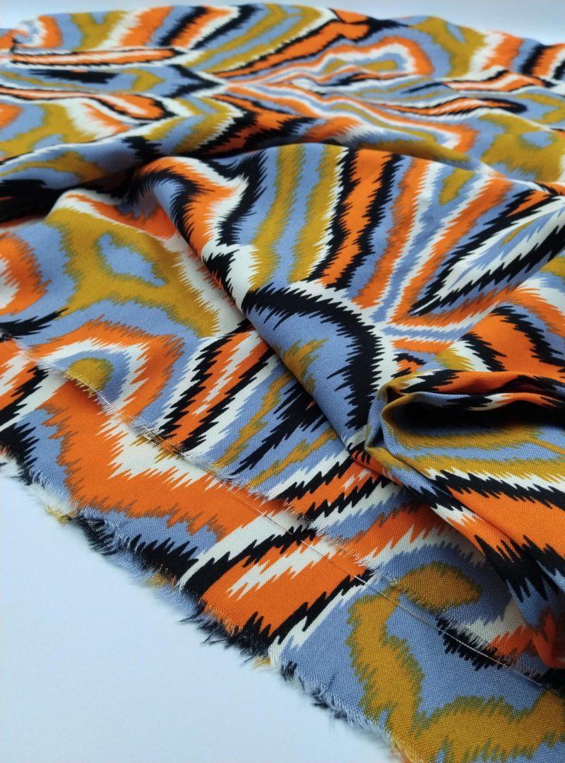 Vibrant Ikat Pattern Cotton Viscose Fabric – Soft, Breathable Material for Dresses, Kimonos, Skirts, Blouses & Shirts | 150x100cm