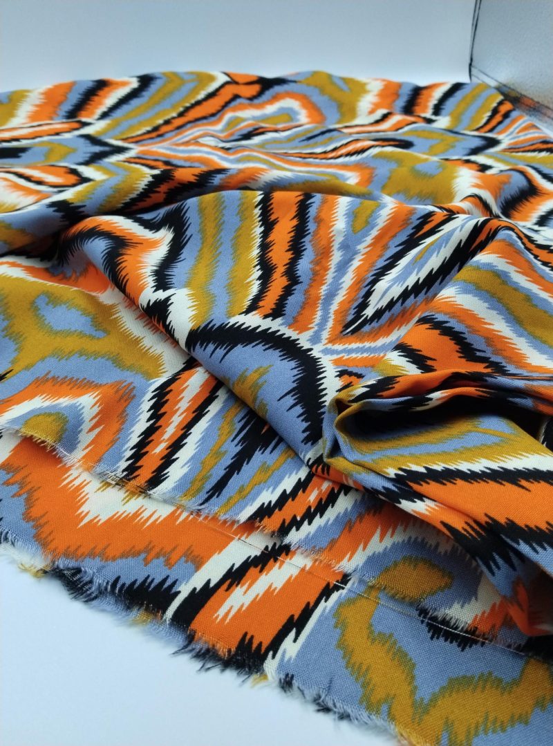 Vibrant Ikat Pattern Cotton Viscose Fabric – Soft, Breathable Material for Dresses, Kimonos, Skirts, Blouses & Shirts | 150x100cm