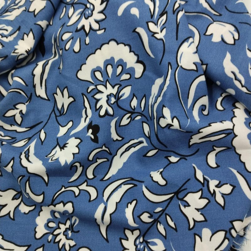 Blue Floral Viscose Cotton Fabric for Dresses, Dress Fabric for Blouses, Blouse Fabric for Skirts, Skirt Fabric Drapey Soft (150x100 cm)