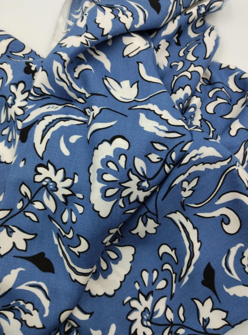 Blue Floral Viscose Cotton Fabric for Dresses, Dress Fabric for Blouses, Blouse Fabric for Skirts, Skirt Fabric Drapey Soft (150x100 cm)