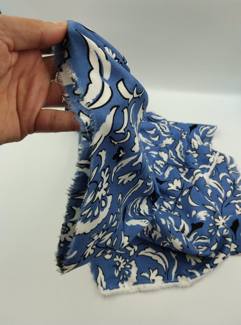 Blue Floral Viscose Cotton Fabric for Dresses, Dress Fabric for Blouses, Blouse Fabric for Skirts, Skirt Fabric Drapey Soft (150x100 cm)