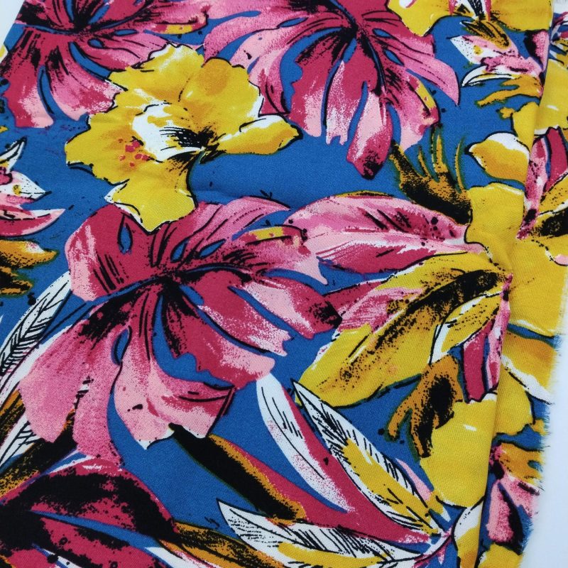 Tropical Floral Viscose Cotton Fabric for Dresses, Dress Fabric for Blouses, Blouse Fabric for Skirts, Skirt Fabric Drapey Soft (150x100 cm)