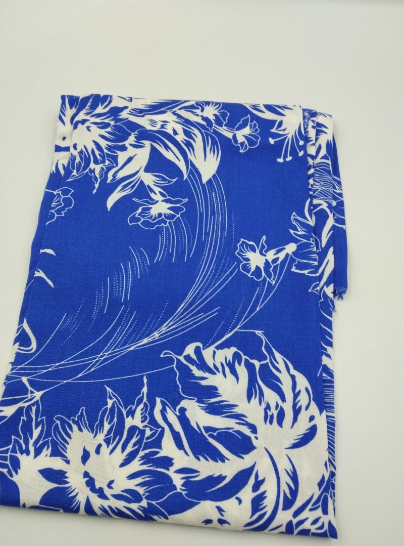 Blue White Floral Cotton Viscose Fabric – Lightweight Soft Material by Yard for Dresses, Blouses, Kimonos | 150x100 cm