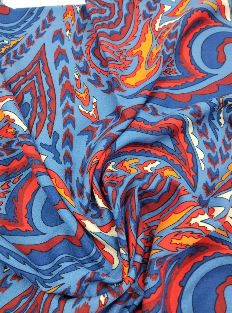 Indigo Abstract Cotton Viscose Fabric – Lightweight Drapey Material for Dresses, Blouses, Kimonos & Pants | 150x100 cm