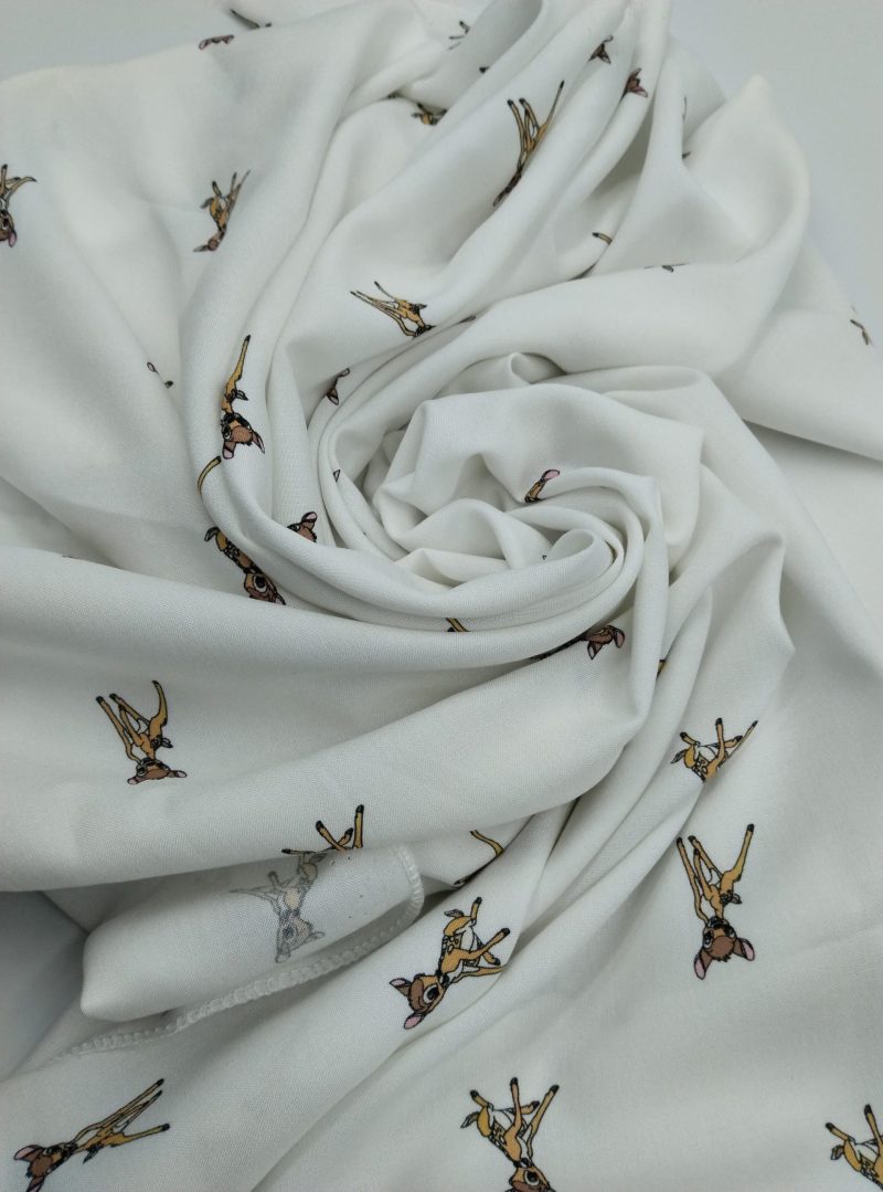 Deer Print Viscose Cotton Fabric for Dresses, Dress Fabric for Blouses, Blouse Fabric for Skirts, Skirt Fabric Drapey Soft (150x100 cm)