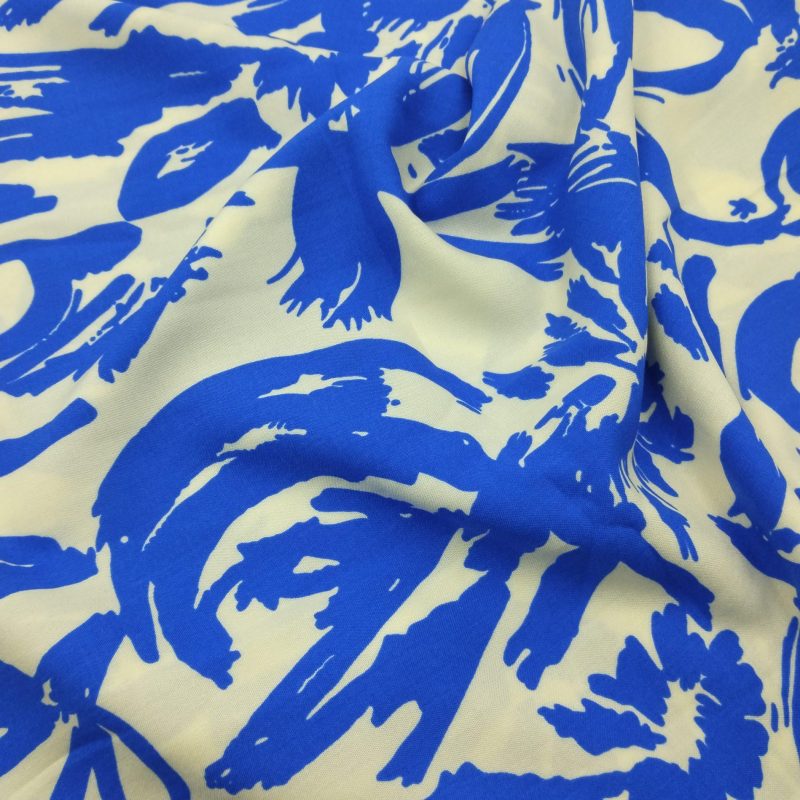 Blue White Abstract Viscose Cotton Fabric for Dresses, Dress Fabric for Blouses, Blouse Fabric for Skirts, Skirt Fabric Drapey Soft (150x100