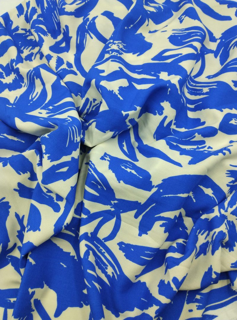 Blue White Abstract Viscose Cotton Fabric for Dresses, Dress Fabric for Blouses, Blouse Fabric for Skirts, Skirt Fabric Drapey Soft (150x100