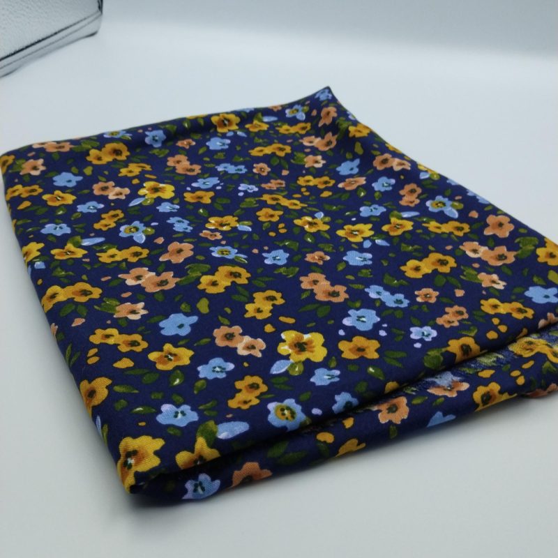 Navy Floral Cotton Viscose Fabric – Lightweight Soft Material for Dresses, Blouses, Skirts & Summer Sewing | 150 cm Width