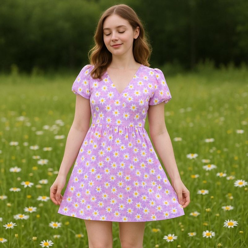 Purple Daisy Cotton Viscose Fabric – Soft Lightweight Floral Material for Dresses, Blouses & Summer Sewing | 150x100 cm