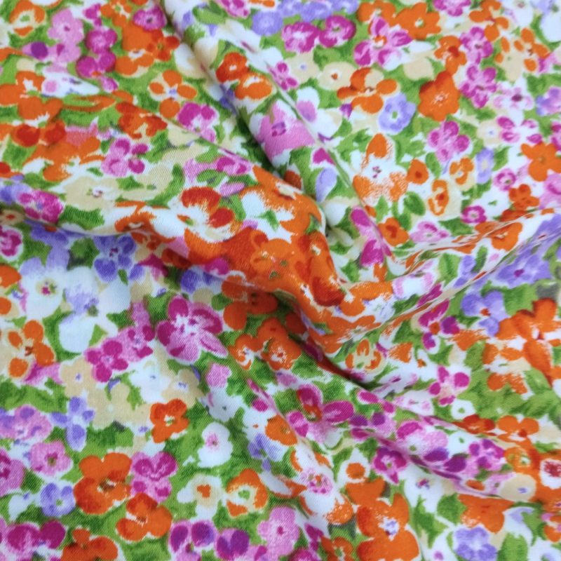 Colorful Floral Cotton Viscose Fabric – Lightweight Soft Material for Summer Dresses, Blouses, Skirts & Kimonos | 150x100 cm