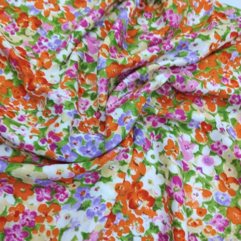 Colorful Floral Cotton Viscose Fabric – Lightweight Soft Material for Summer Dresses, Blouses, Skirts & Kimonos | 150x100 cm