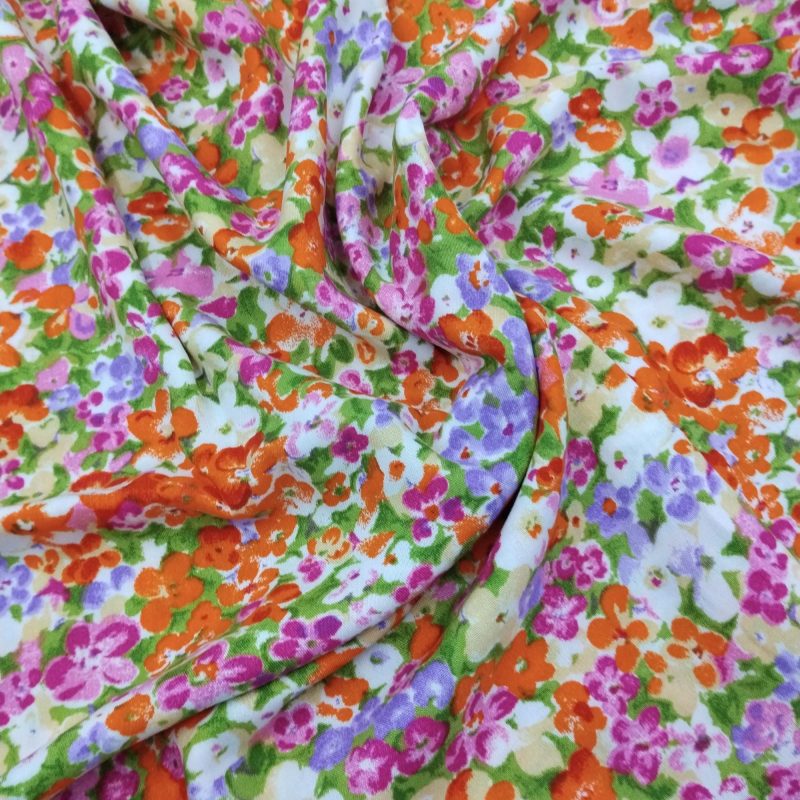 Colorful Floral Cotton Viscose Fabric – Lightweight Soft Material for Summer Dresses, Blouses, Skirts & Kimonos | 150x100 cm