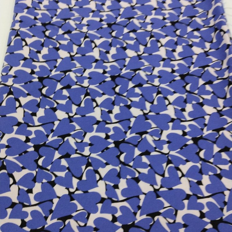 Blue Heart Print Cotton Viscose Fabric by the Yard – Soft Drapey Material for Dresses, Blouses & Sewing (Width 150cm 1,64 yard 57 inc)