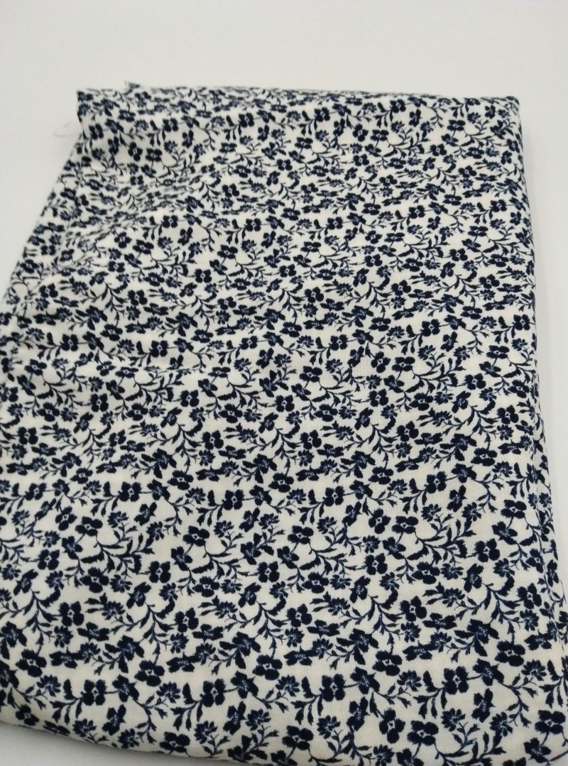 Navy Floral Cotton Viscose Fabric by the Yard – Soft Lightweight Material for Dresses,Blouses,Skirts & Sewing (Width 150cm 1,64 yard 57 inc)