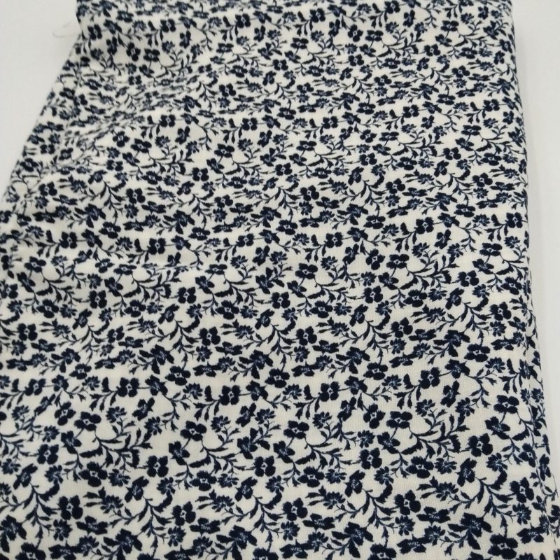 Navy Floral Cotton Viscose Fabric by the Yard – Soft Lightweight Material for Dresses,Blouses,Skirts & Sewing (Width 150cm 1,64 yard 57 inc)