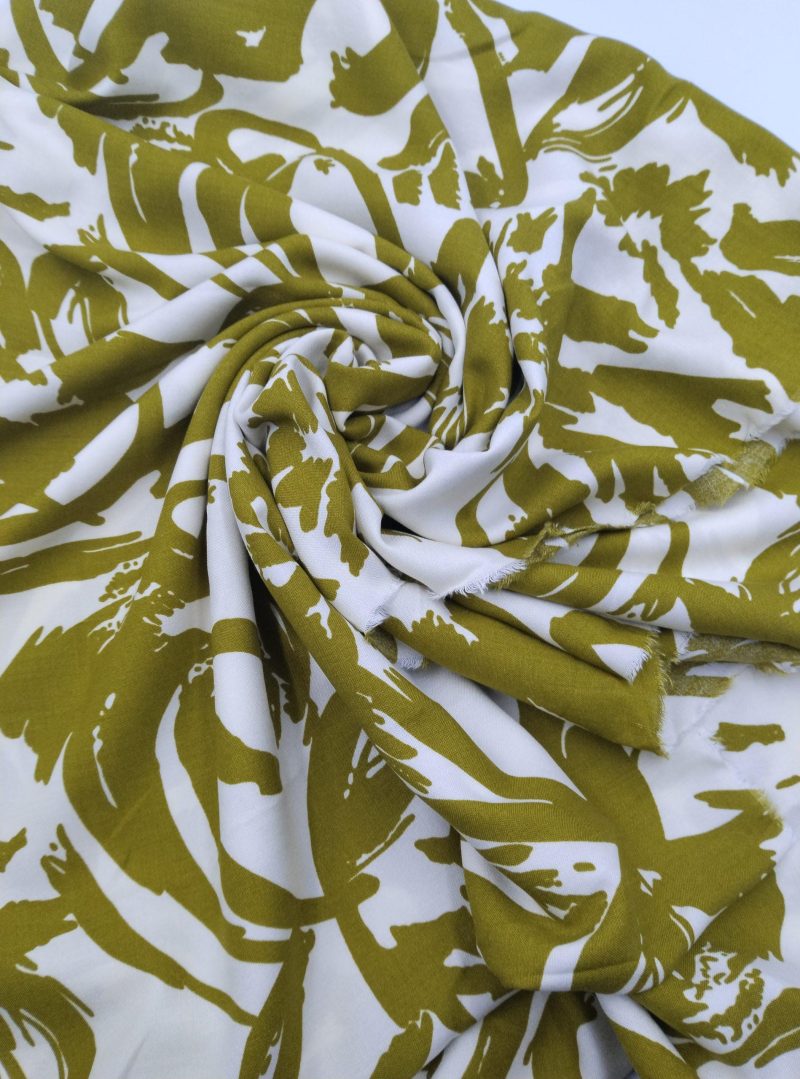 Olive Cream Abstract Viscose Cotton Fabric for Dresses, Dress Fabric for Blouses, Blouse Fabric for Skirts, Skirt Fabric Drapey Soft