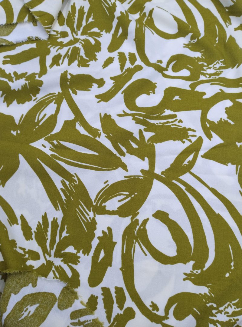 Olive Cream Abstract Viscose Cotton Fabric for Dresses, Dress Fabric for Blouses, Blouse Fabric for Skirts, Skirt Fabric Drapey Soft