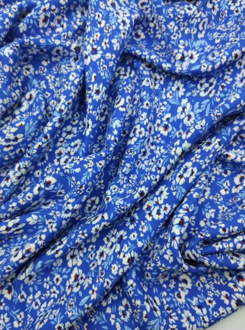Blue Floral Viscose Cotton Fabric for Dresses, Dress Fabric for Blouses, Blouse Fabric for Skirts, Skirt Fabric Drapey Soft (150x100 cm)