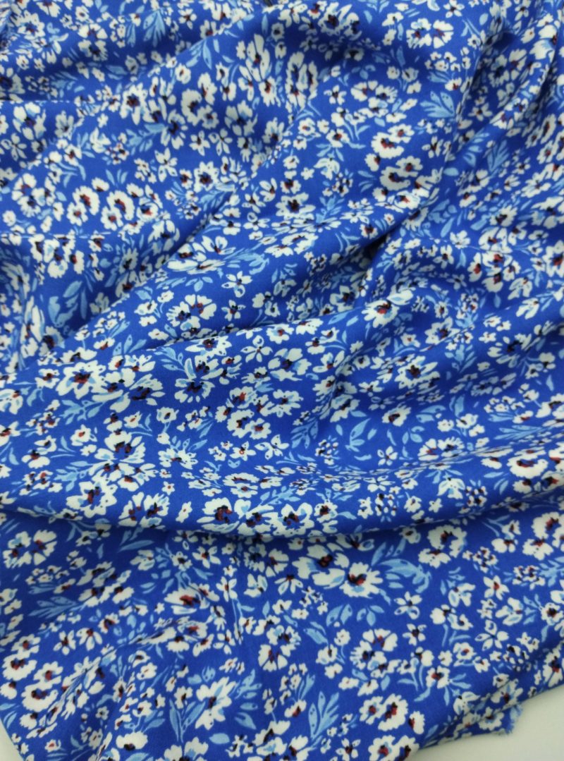 Blue Floral Viscose Cotton Fabric for Dresses, Dress Fabric for Blouses, Blouse Fabric for Skirts, Skirt Fabric Drapey Soft (150x100 cm)