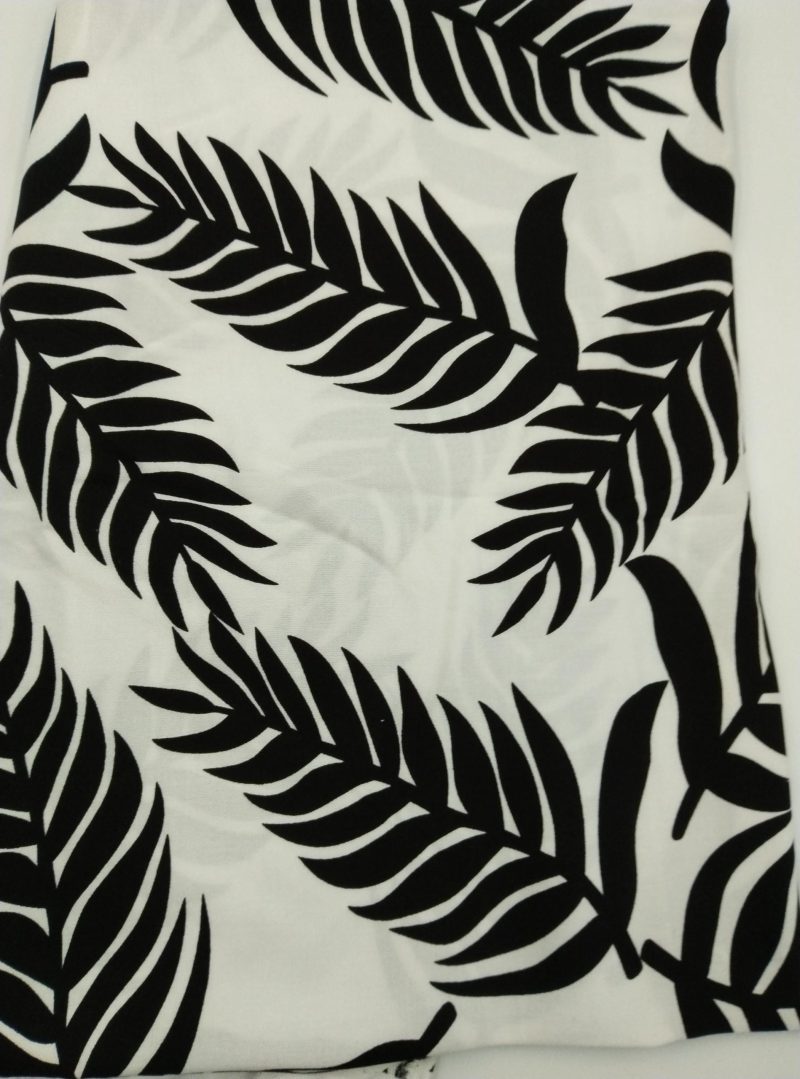 Black White Leaf Viscose Fabric for Dresses, Shirtmaking Fabric, Blouse Skirt Material, Drapey Cotton Viscose Textile (150x100 cm)