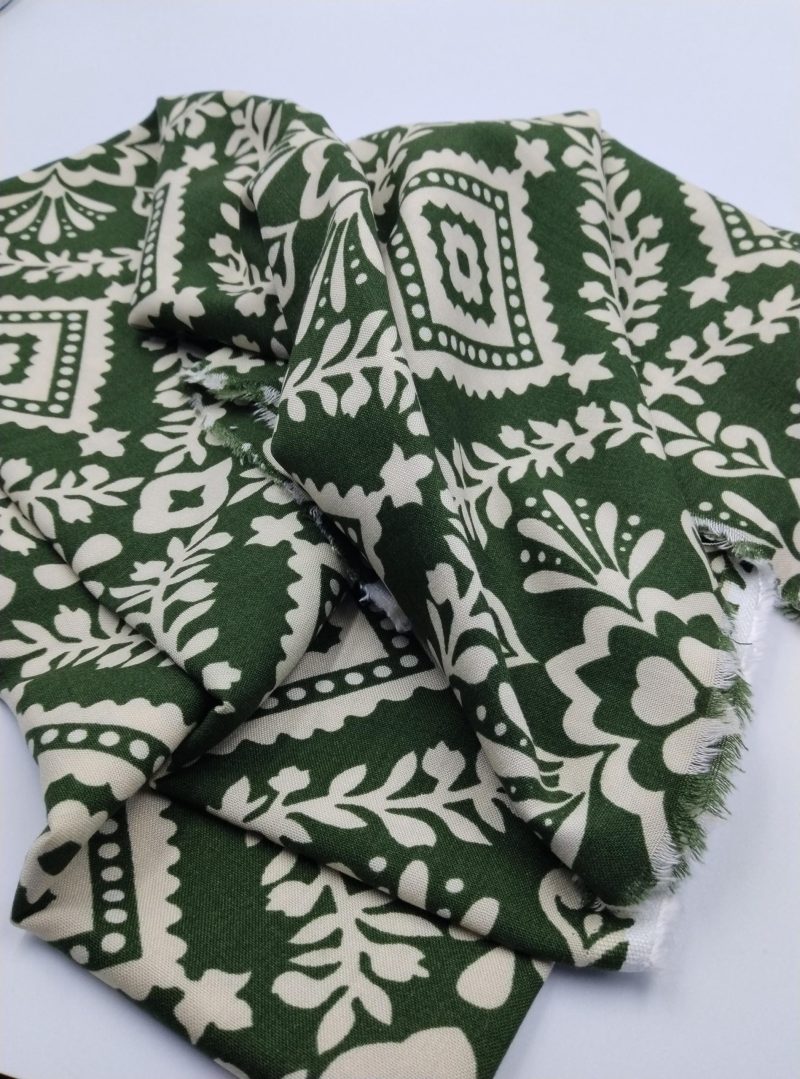 Green Floral Viscose Fabric for Dresses, Skirt & Shirt Making – Soft Drapey Cotton Blend Material by Yard (150x100cm | 59x39in)