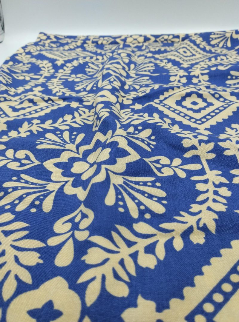 Navy Floral Cotton Viscose Fabric by the Yard – Soft Lightweight Drapey Material for Dresses, Blouses, Skirts | 59x39 in (150x100 cm)