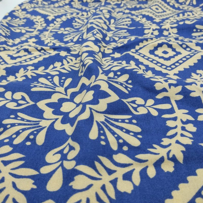 Navy Floral Cotton Viscose Fabric by the Yard – Soft Lightweight Drapey Material for Dresses, Blouses, Skirts | 59x39 in (150x100 cm)