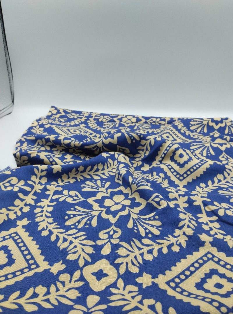 Navy Floral Cotton Viscose Fabric by the Yard – Soft Lightweight Drapey Material for Dresses, Blouses, Skirts | 59x39 in (150x100 cm)