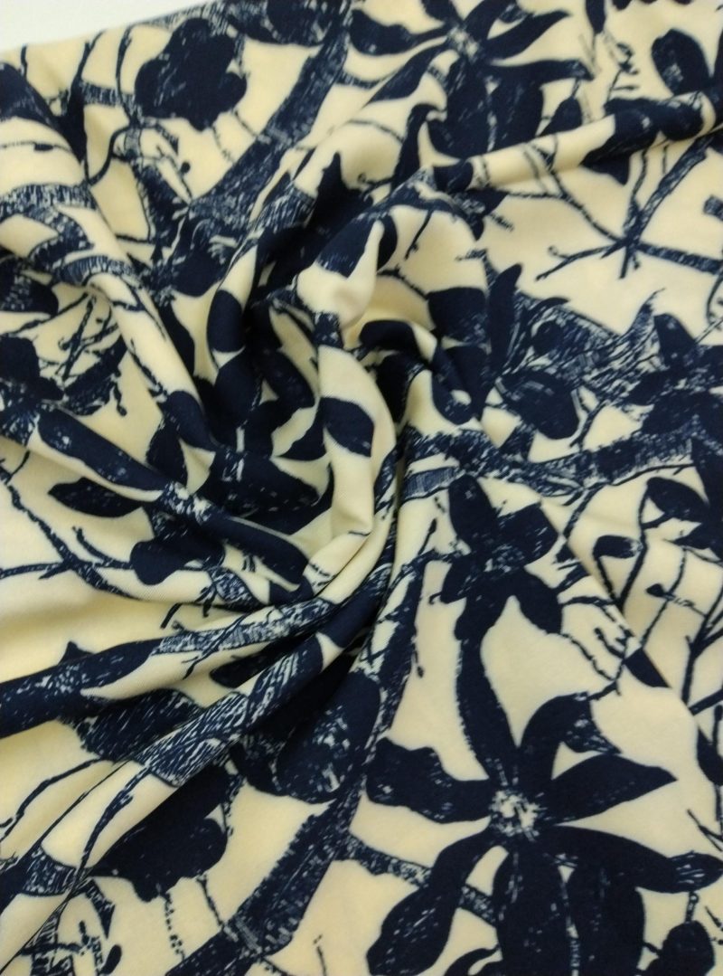 Navy Floral Cotton Viscose Fabric by the Yard – Lightweight Drapey Material for Dressmaking, Blouses, Skirts, Kimonos |59x39 in (150x100 cm)