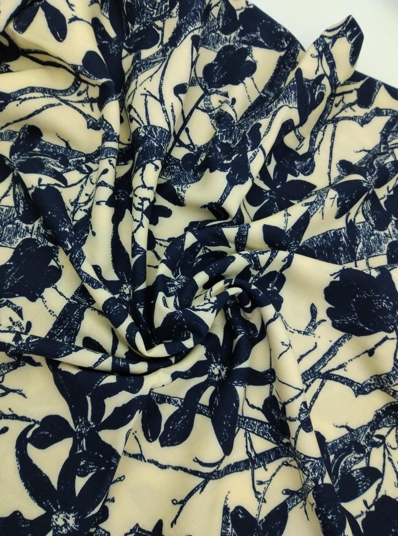 Navy Floral Cotton Viscose Fabric by the Yard – Lightweight Drapey Material for Dressmaking, Blouses, Skirts, Kimonos |59x39 in (150x100 cm)