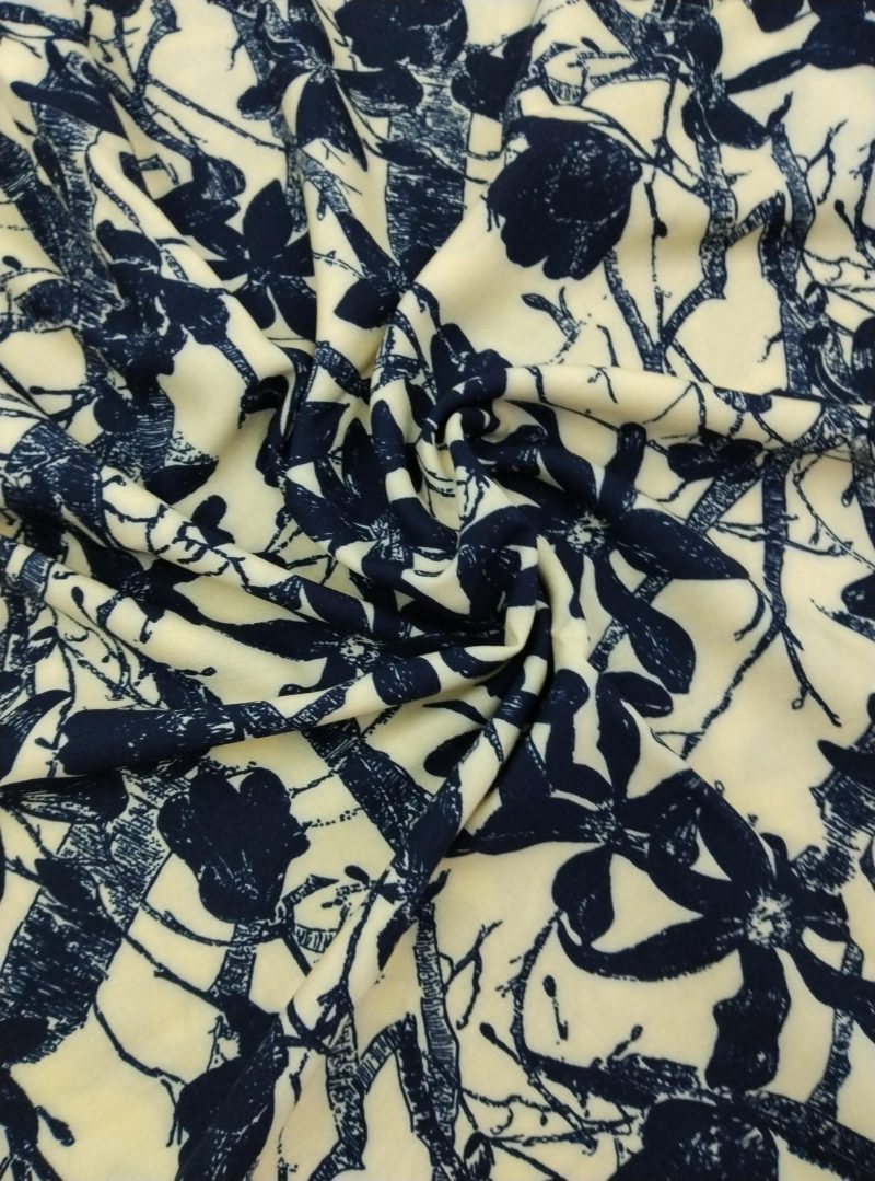 Navy Floral Cotton Viscose Fabric by the Yard – Lightweight Drapey Material for Dressmaking, Blouses, Skirts, Kimonos |59x39 in (150x100 cm)