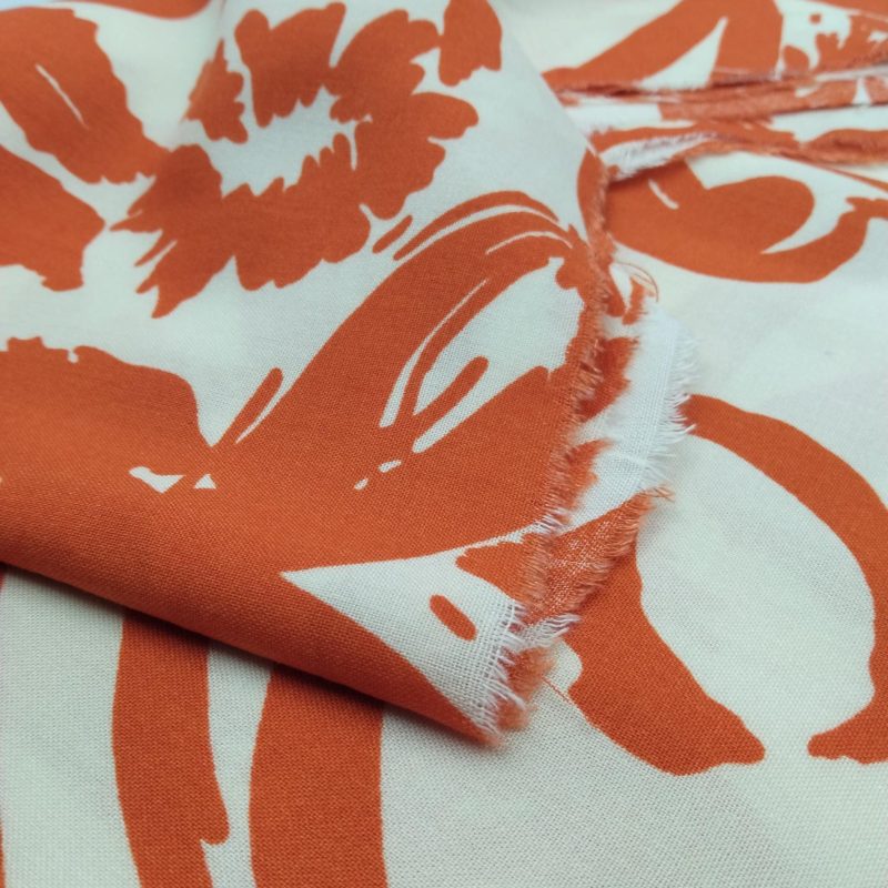 Rust Floral Cotton Viscose Fabric – Drapey Lightweight Soft Fabric for Dresses, Blouses, Skirts, Shirts (150x100 cm)