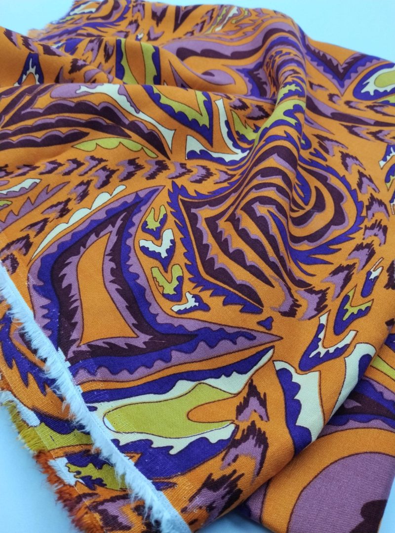 Orange Purple Cotton Viscose Fabric by Yard – Lightweight Drapey Fabric for Dresses, Blouses, Pants, Shirting | 150x100 cm
