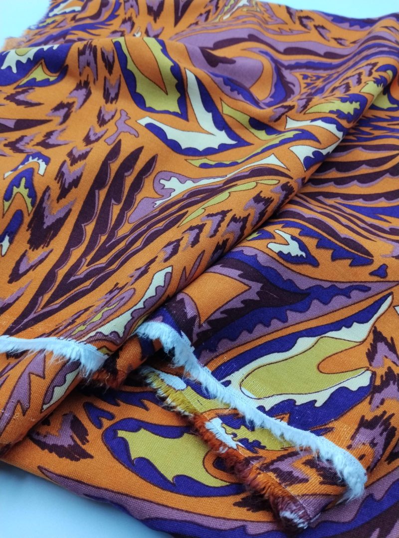 Orange Purple Cotton Viscose Fabric by Yard – Lightweight Drapey Fabric for Dresses, Blouses, Pants, Shirting | 150x100 cm