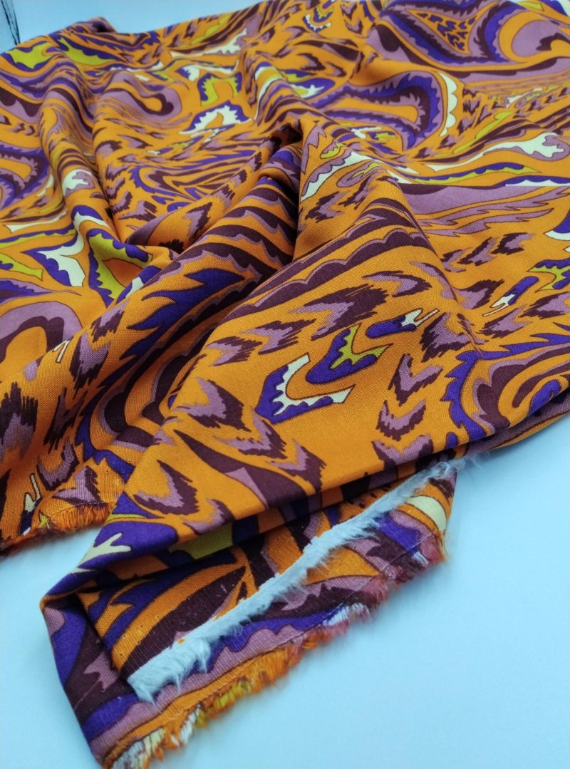 Orange Purple Cotton Viscose Fabric by Yard – Lightweight Drapey Fabric for Dresses, Blouses, Pants, Shirting | 150x100 cm