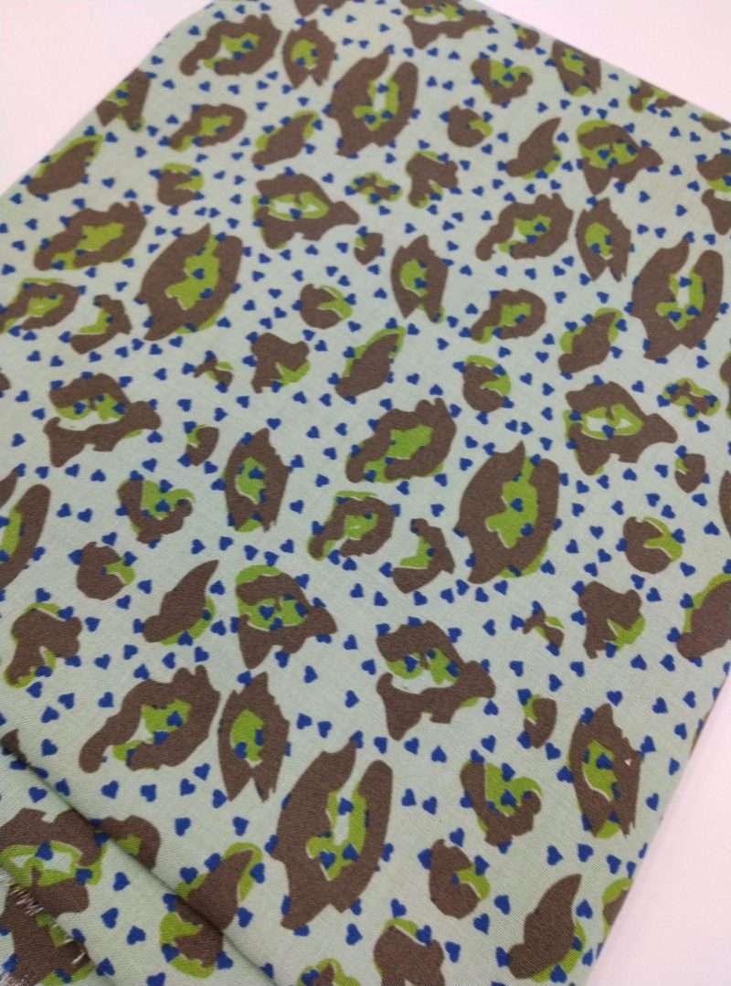 Mint Green Leopard Print Cotton Viscose Fabric – Soft Lightweight Drape Fabric for Dresses, Blouses, Skirts & Shirts (150x100 cm)