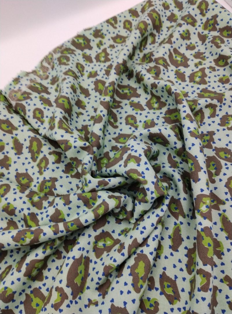 Mint Green Leopard Print Cotton Viscose Fabric – Soft Lightweight Drape Fabric for Dresses, Blouses, Skirts & Shirts (150x100 cm)