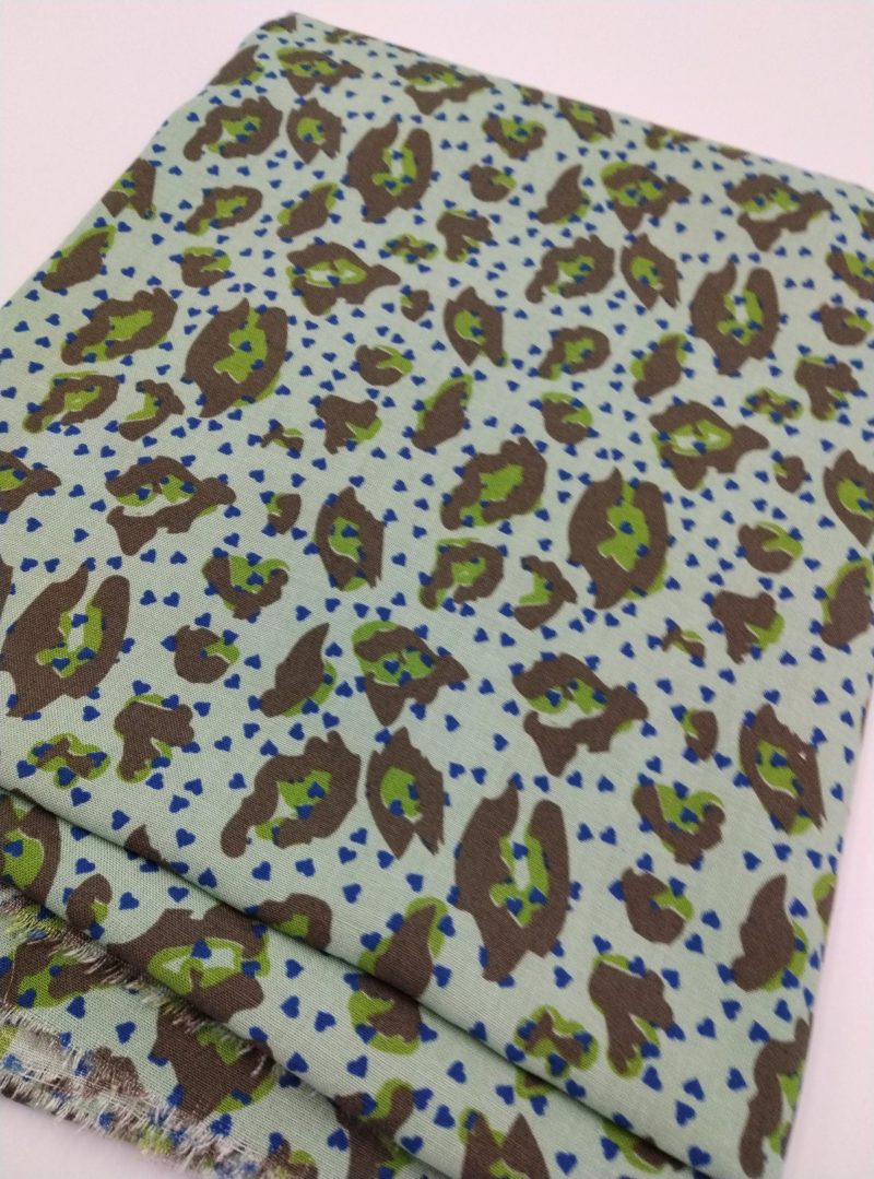 Mint Green Leopard Print Cotton Viscose Fabric – Soft Lightweight Drape Fabric for Dresses, Blouses, Skirts & Shirts (150x100 cm)